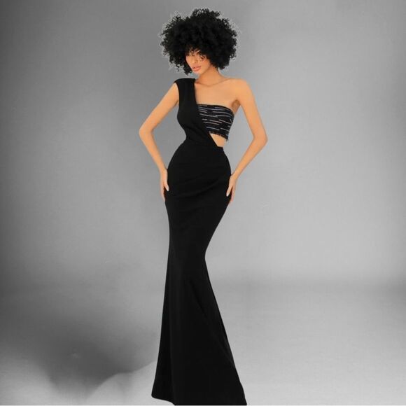 New With Tags Tarik Ediz-51058 Embellished Asymmetrical Evening Dress Size 36/4